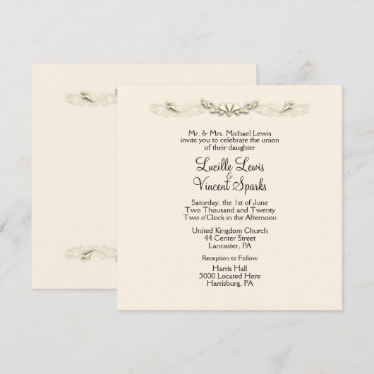 シンプル伝統的クリーム結婚式招待状 招待状 (正面/裏面)