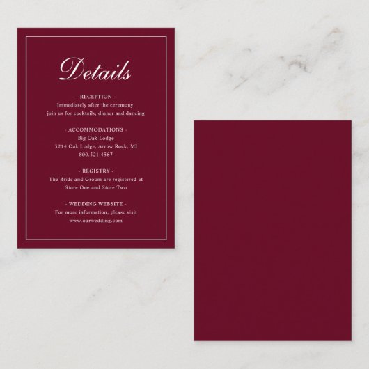 シンプル伝統的フォーマルエレガントバ結婚グンディ エンクロージャーカード (正面/裏面)