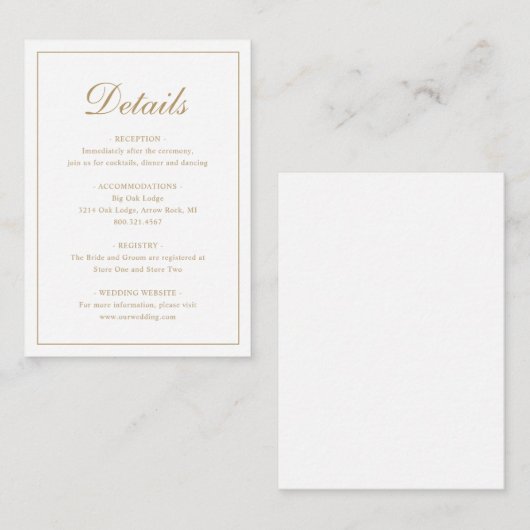 シンプル伝統的フォーマルエレガント結婚金ゴールド エンクロージャーカード (正面/裏面)