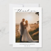 シンプル伝統的フォーマル写真クラシック結婚の サンキューカード (正面)