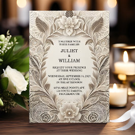 シンプル伝統的婚約結婚更新 招待状