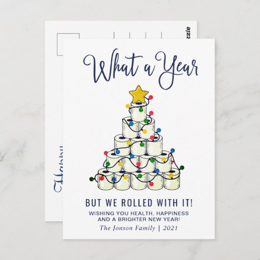 シンプル何と年のクリスマスの休日の挨拶 ポストカード (正面/裏面)