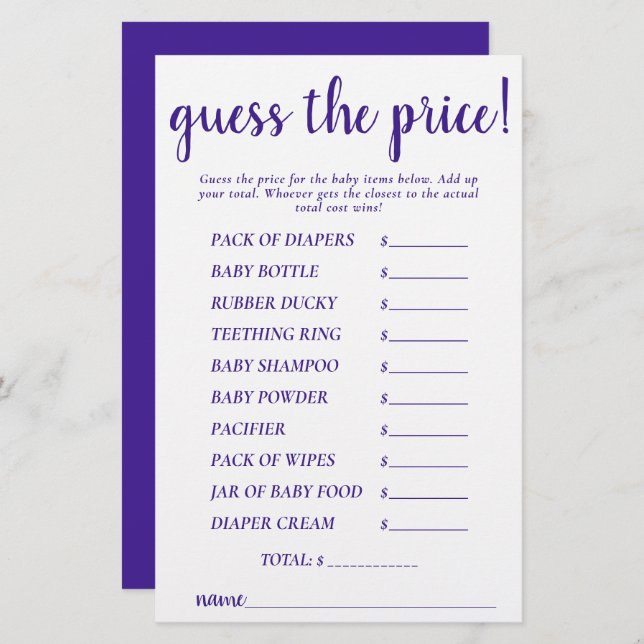 シンプル価格の推測 | 紫シャワーゲームカード (正面/裏面)