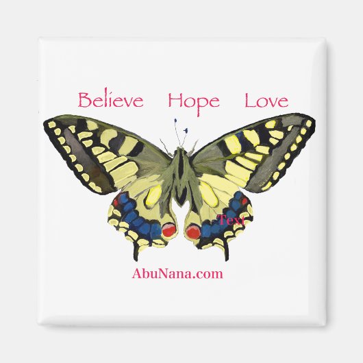 シンプル信じ，希望，愛，蝶 マグネット (正面)