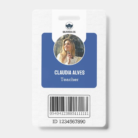シンプル先生IDカード |ブルーコラージュ学校ID バッジ (正面)