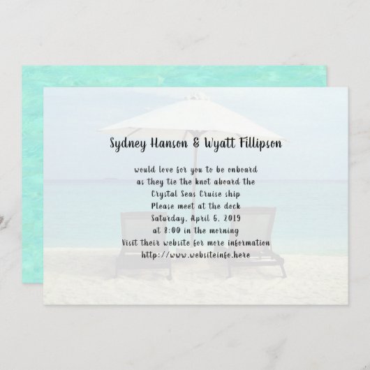 シンプル先結婚式ビーチ椅子招待状 招待状 (正面/裏面)