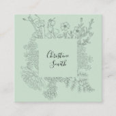 シンプル光エレガントティール（緑がかった色）ミニマルフローラ スクエア名刺 (正面)