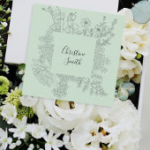 シンプル光エレガントティール（緑がかった色）ミニマルフローラ スクエア名刺