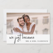 シンプル光エレガント披露宴たった今結婚しました 招待状 (正面)