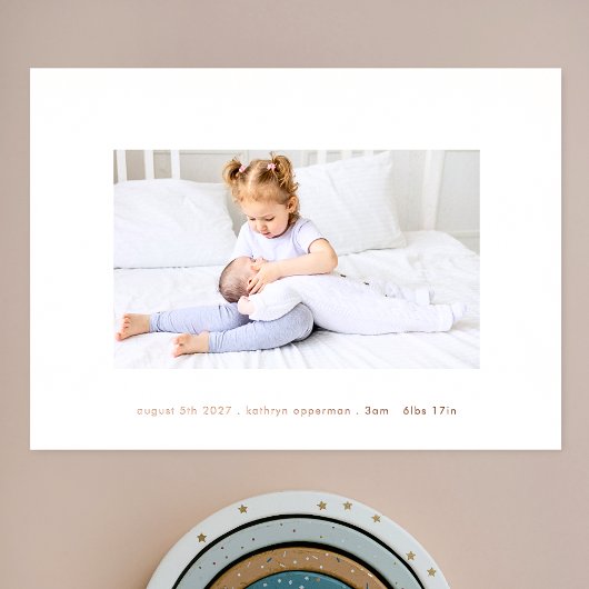 シンプル光ミニマル生まれたばかりのベビー誕生バラ金ゴールド 箔招待状