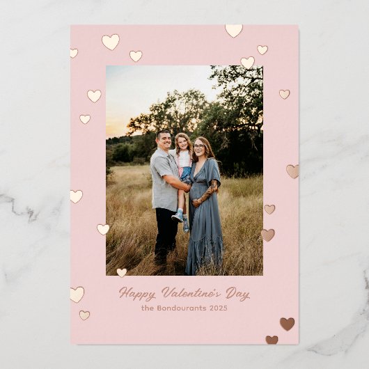 シンプル光沢のあるハート写真バレンタイン 箔シーズンカード (正面)