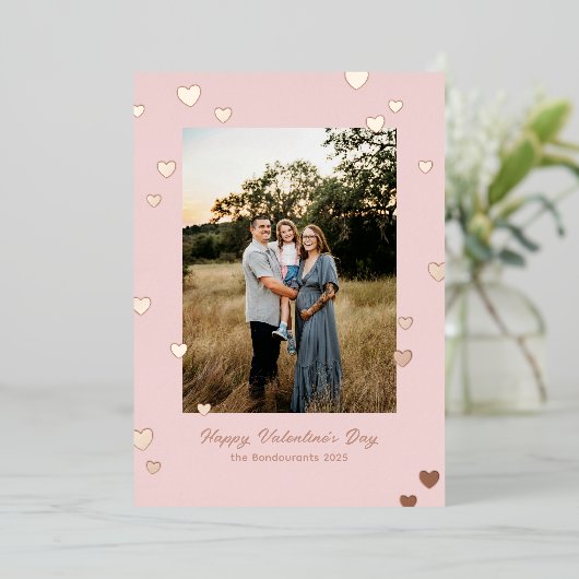 シンプル光沢のあるハート写真バレンタイン 箔シーズンカード (立ち正面)