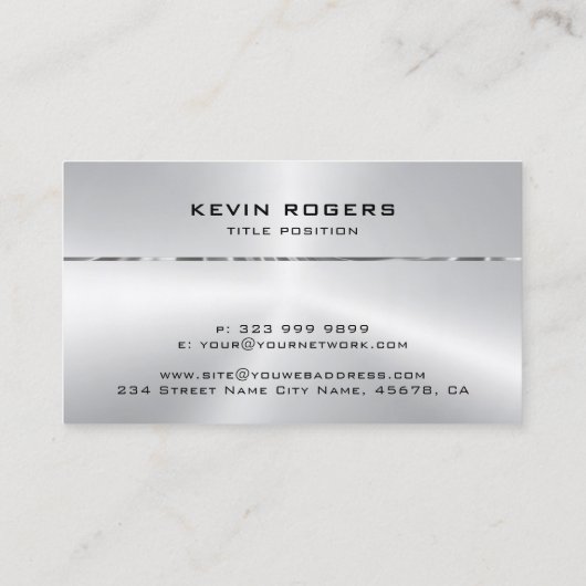 シンプル光沢フェイク金属銀デザイン 名刺 (裏面)