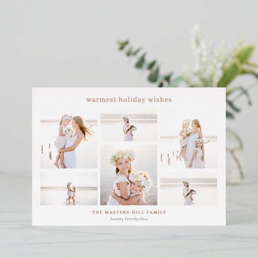 シンプル六 |ミニマリスト写真コラージュバラ金ゴールド 箔シーズンカード (立ち正面)