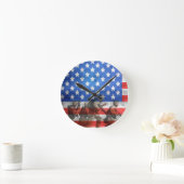 シンプル兵カラフル兵とアメリカ国旗 ラウンド壁時計 (ホーム)
