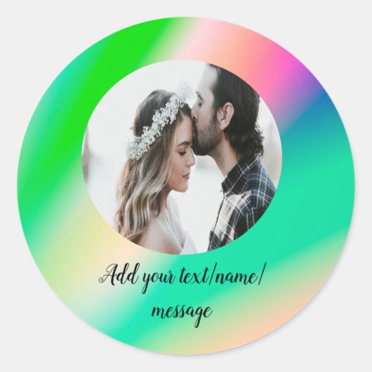 シンプル円ミニマル写真コラージュ文字追加フォト ラウンドシール (正面)