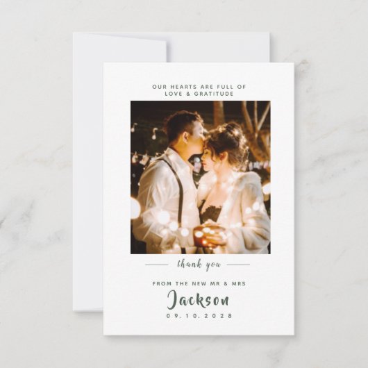 シンプル写エレガント真の緑の写真を含む結婚 サンキューカード (正面)