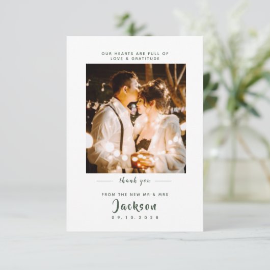 シンプル写エレガント真の緑の写真を含む結婚 サンキューカード (スタンド正面)