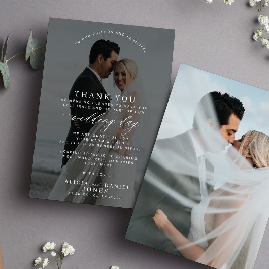 シンプル写エレガント真結婚白 サンキューカード