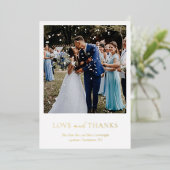 シンプル写エレガント真金ゴールド結婚サンキューカード 箔招待状 (立ち正面)