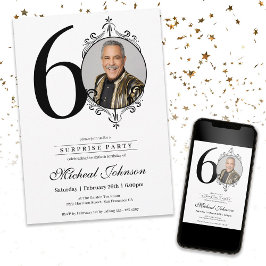 シンプル写エレガント真60th誕生日驚きパーティー 招待状