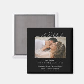 シンプル写真お洒落ブラックウェディング日付を保存 マグネット (正面/裏面)