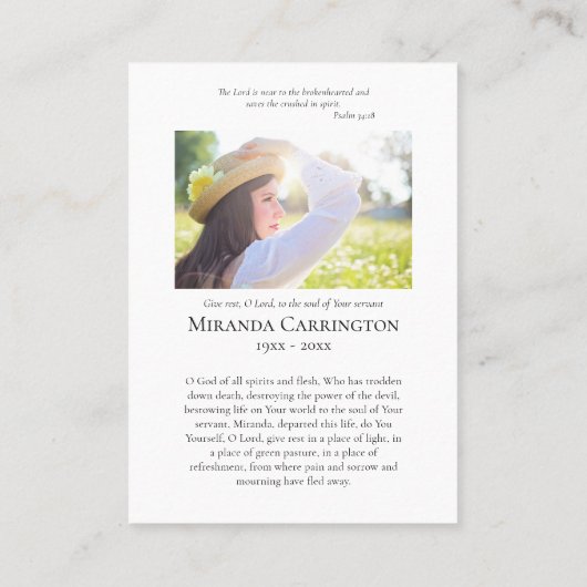シンプル写真とアイコン追悼式祈りの言葉カード プレイスカード (裏面)