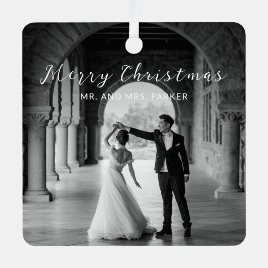 シンプル写真のクエレガントラス メタルオーナメント (正面)