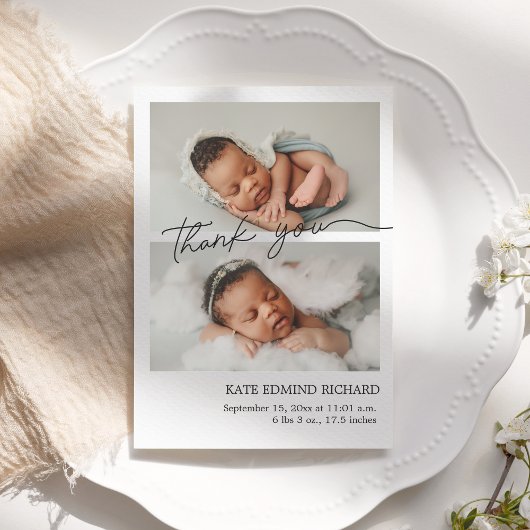 シンプル写真のコラージュ生まれたばかりの誕生のお知らせ サンキューカード