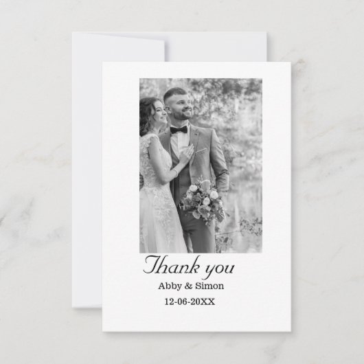 シンプル写真のミニマルエレガモダンント結婚式 サンキューカード (正面)