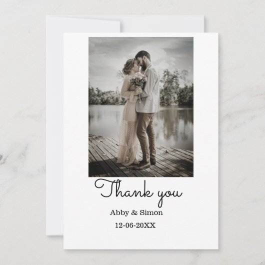 シンプル写真のミニマルエレガモダンント結婚式 サンキューカード (正面)