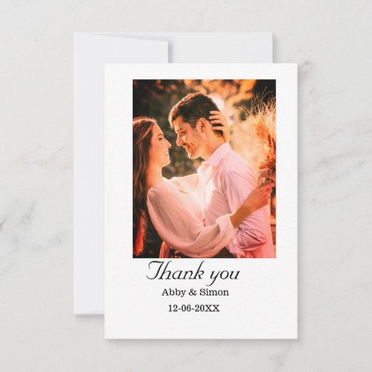 シンプル写真のミニマルエレガモダンント結婚式 サンキューカード (正面)