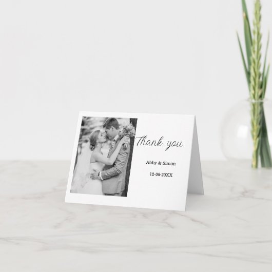シンプル写真のミニマルエレガモダンント結婚式 サンキューカード (正面)