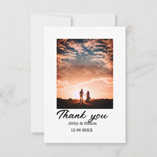 シンプル写真のミニマルエレガモダンント結婚式 サンキューカード (正面)