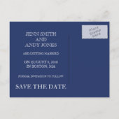 シンプル写真の保存日付 | ネイビーブルー 案内ポストカード (裏面)