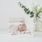 シンプル写真の愛と赤ちゃん感謝していのシャワー サンキューカード (スタンド正面)