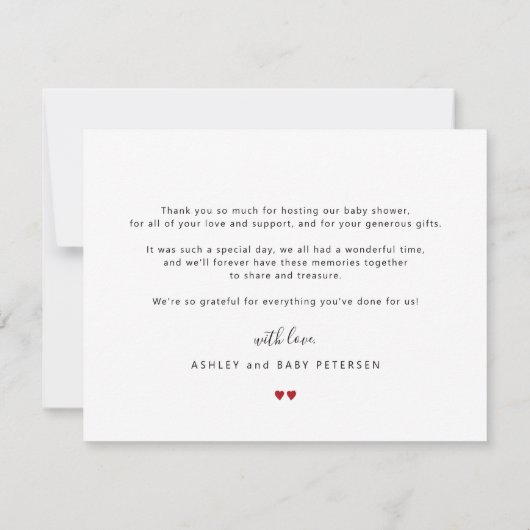 シンプル写真の愛と赤ちゃん感謝していのシャワー サンキューカード (裏面)