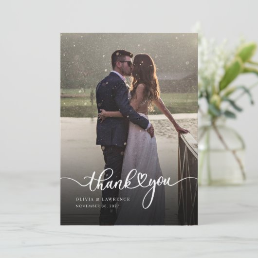 シンプル写真の手書き結婚の サンキューカード (スタンド正面)