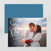 シンプル写真の日付のホワイトスクエレガントリプトを保存 案内ポストカード (正面/裏面)