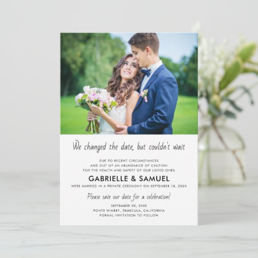 シンプル写真の結婚お祝い日付の保存 案内状 (スタンド正面)