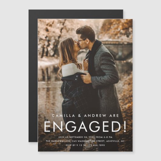 シンプル写真の結婚婚約パーティ マグネット招待状 (正面/裏面)