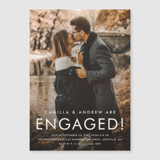 シンプル写真の結婚婚約パーティ マグネット招待状 (正面)