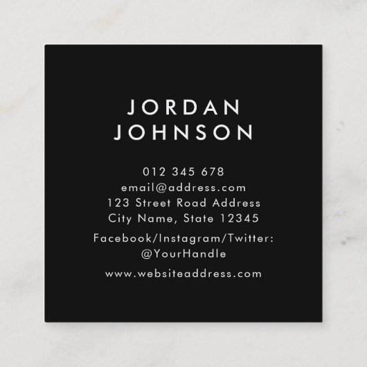 シンプル写真の編集可能な色を追加するミニマル スクエア名刺 (裏面)