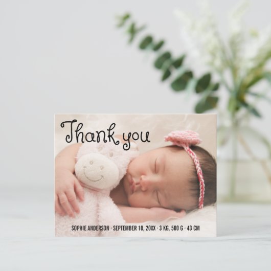 シンプル写真の誕生のお知らせ ポストカード (スタンド正面)