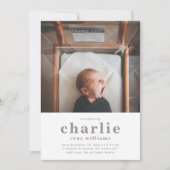 シンプル写真の誕生発表 |少年の誕生 招待状 (正面)