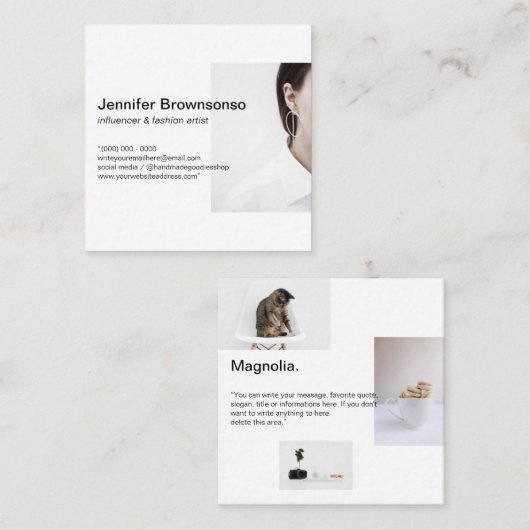 シンプル写真の追加ミニマル スクエア名刺 (正面/裏面)