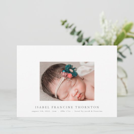 シンプル写真はっきりしたベビー誕生の発表 案内状 (スタンド正面)