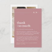 シンプル写真ほこりっぽいピンクのモノグラム結婚ズ サンキューカード (正面/裏面)