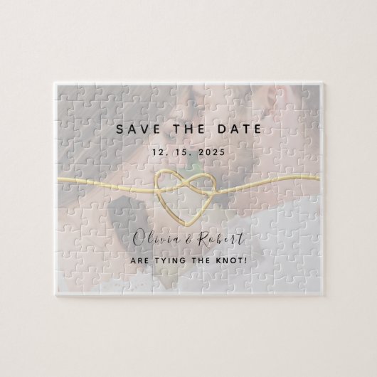 シンプル写真ウェディング日付の保存招待状 ジグソーパズル (横)