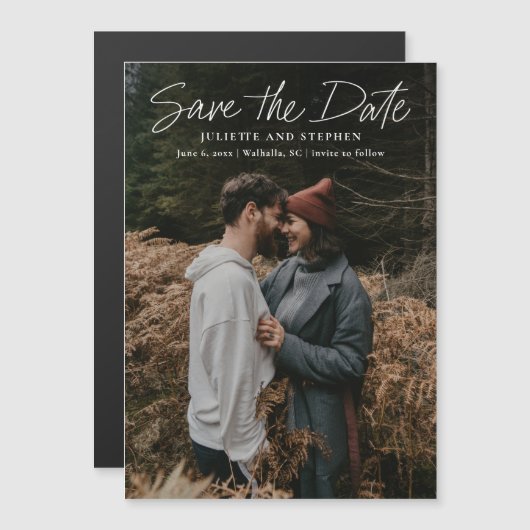 シンプル写真ウェディング日付磁石を保存 (正面/裏面)